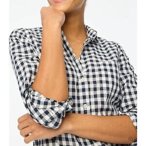 J. Crew Gingham Blue Plaid BoyFit Petite Top sz 0